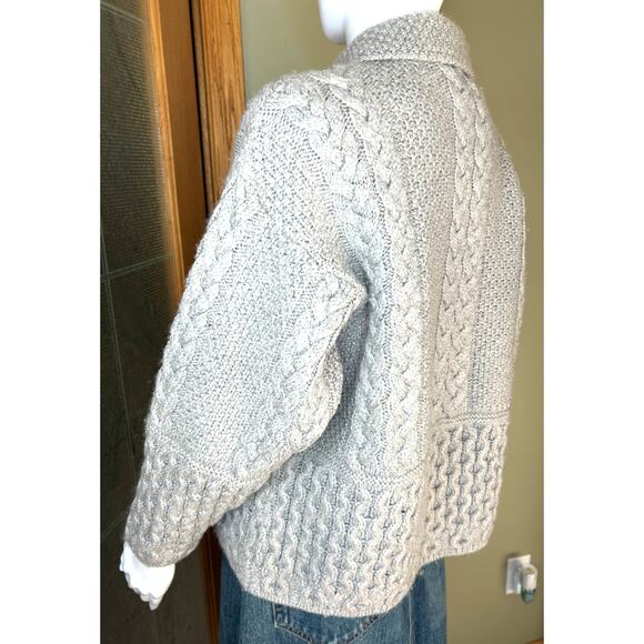 Cladyknit Irish Merino New Wool Cable Knit Cardigan Fisherman Sweater Collar Med - Picture 7 of 13